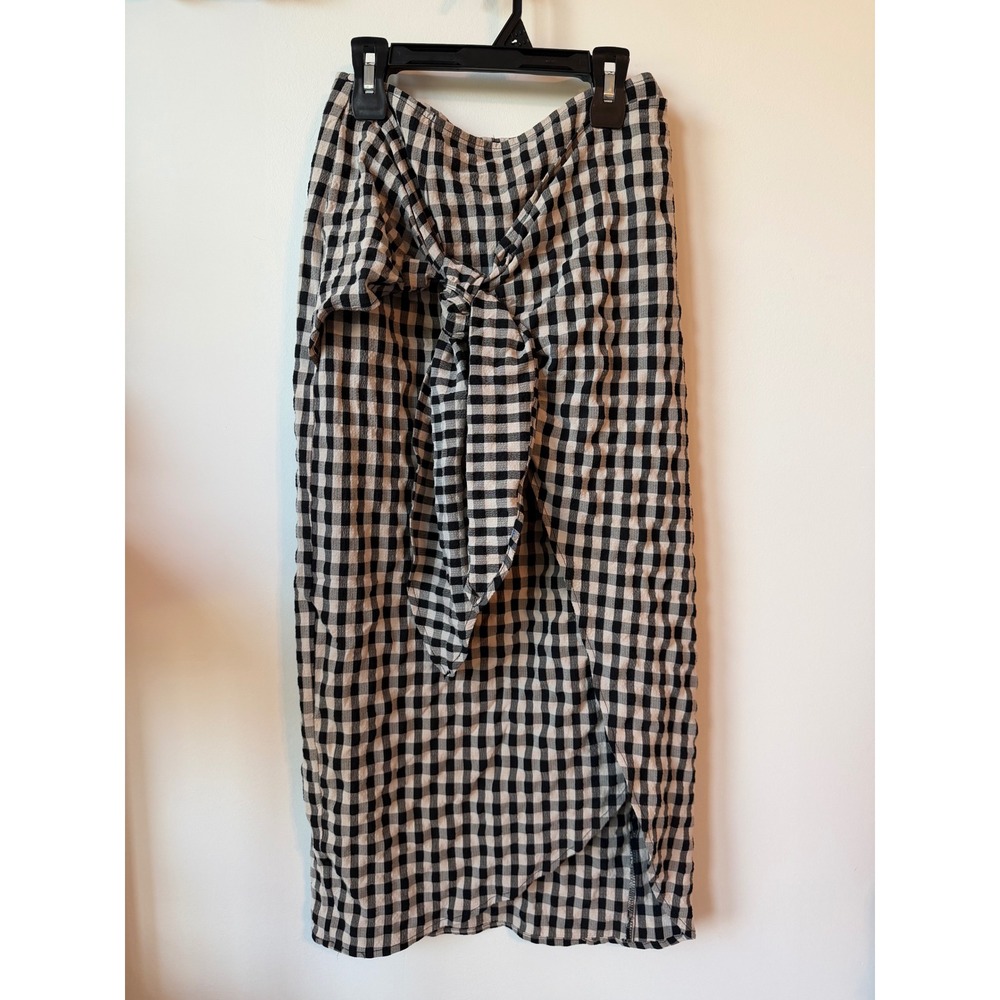 Miou Muse Black White Gingham Tie Front Midi Skirt MMS1218 Size Medium